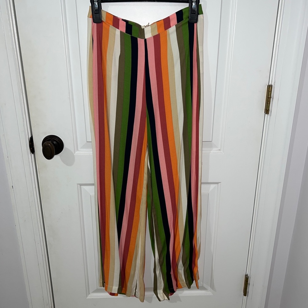 Reformation Clare Pants Rainbow Striped Palazzo High Rise Wide Leg Flare